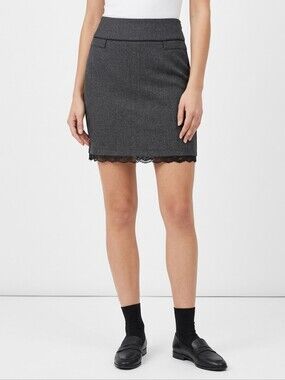 Wrapper Charcoal Gray Lace Hem Fitted Skirt, Vintage Y2K, Sz 9 Junior